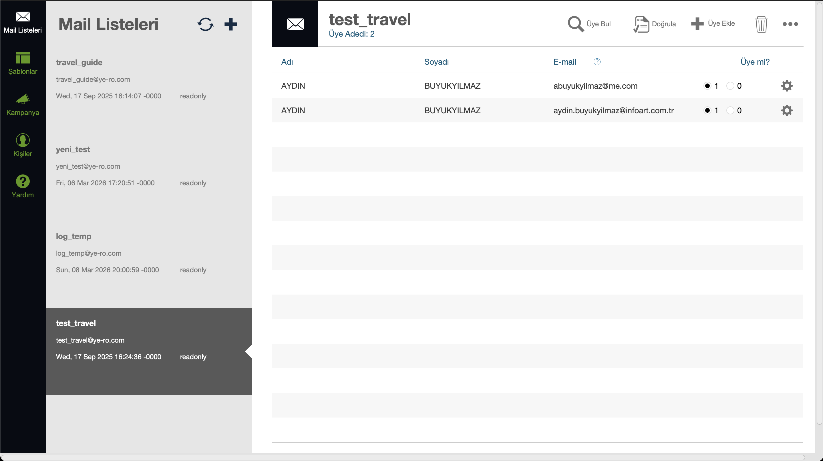 infoConnect mail listeleri