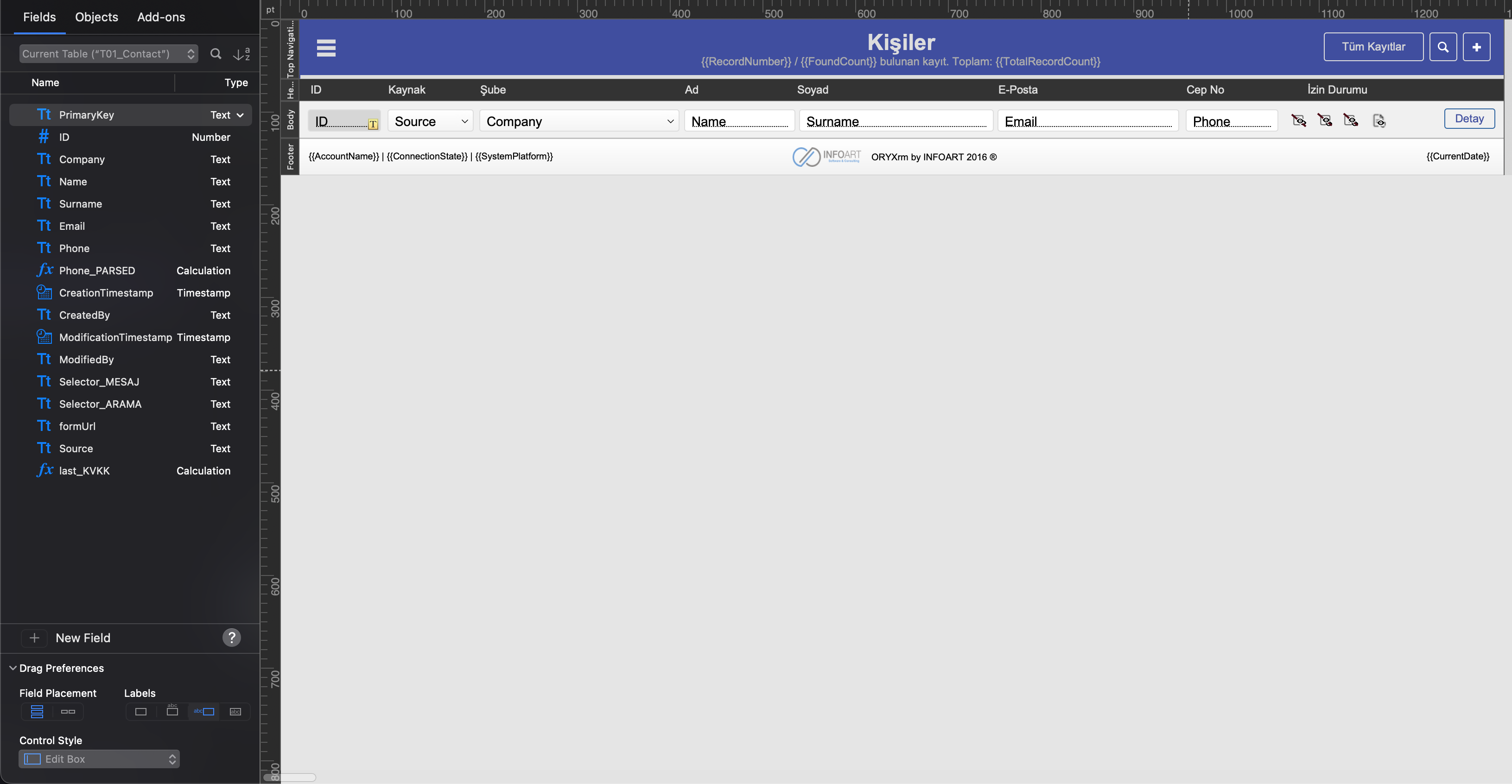 OryxRM geliştirme ekranı