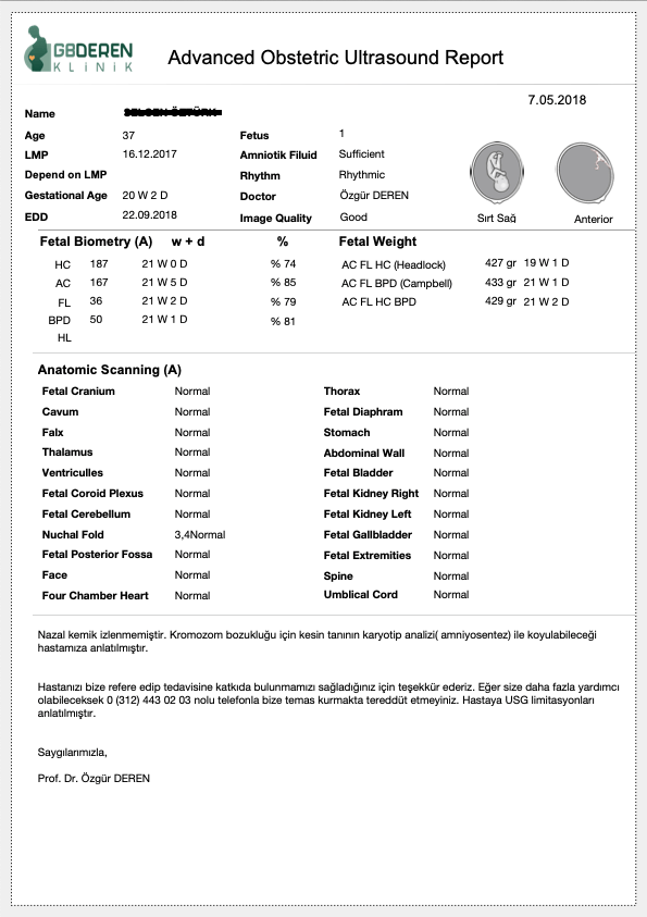 Advanced Obstetric Ultrasound Report